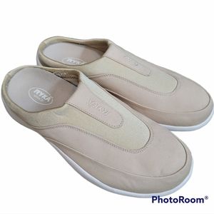 Ryka Tan Cream White Slip-ons Zoy Yo Mule sz 9M lightweight
